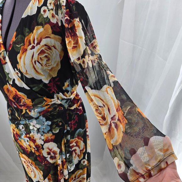 725-14 Connected Apparel Elegant Floral Mesh Faux Wrap dress Size 18W - Picture 3 of 9